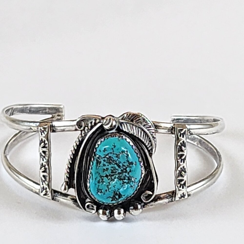 Sterling Turquoise Navajo Signed w/B AJO Cuff Bracelet